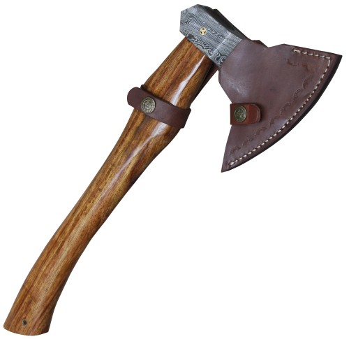 Haller, ax with damask blade, complete with leather scabbard